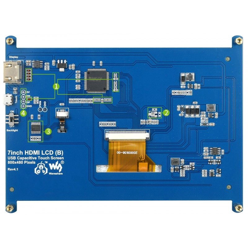 Waveshare® Pantalla táctil capacitiva B de 7 pulgadas con estuche 800×480 Bajo  consumo de energía HDMI de bajo consumo con estuche bicolor